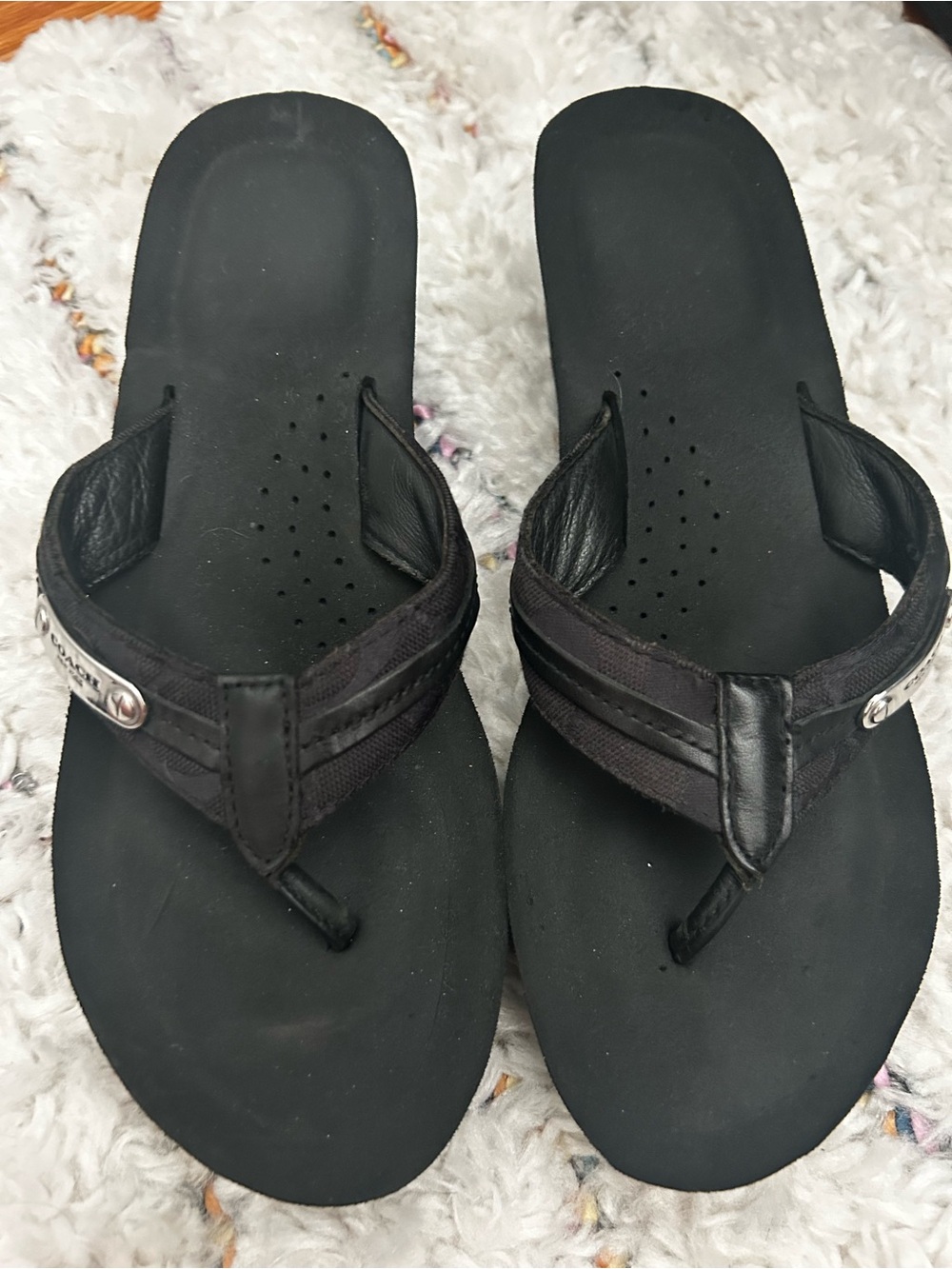 Bintage Coach Black Women's Wedge Flip Flop Sandals